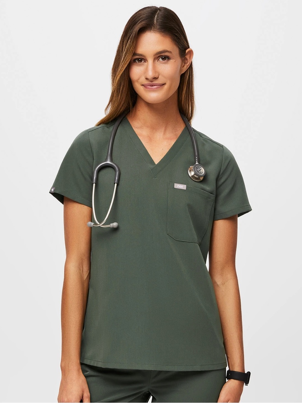 FIGS Catarina Scrub Top Size Small Moss |  Medical Uniform Stretch V-Neck Pocket